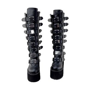 New Demonia Trinity Swing 815 Black Matte Goth Knee Boot size 7" Platforms